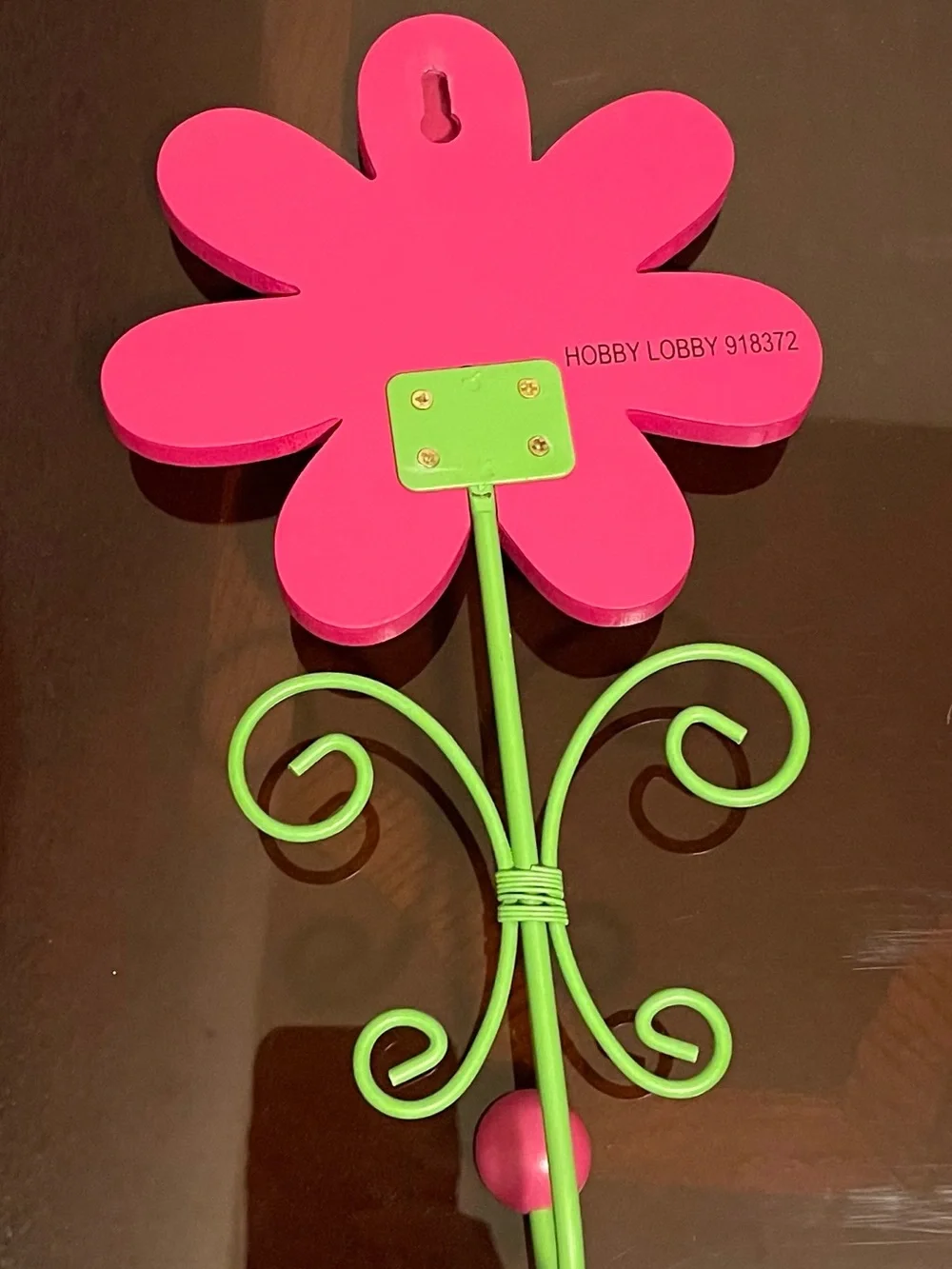 Hobby Lobby Bright Pink Flower Wall Hook with Green Stem (2 count)